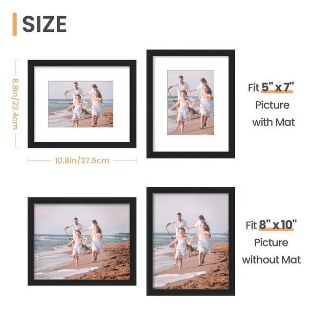 Alt view image 5 of 7 - 8x10 Picture Frames, Gallery Wall Frames Set of 5, Black | Photo Frame Collage Wall Decor, 8 x 10 Frame, 5x7 Frame with Mat for Family, Baby, Hallway, Christmas