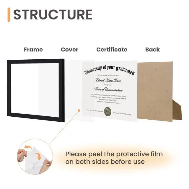 Alt view image 2 of 7 - Certificate Frame, 8.5 by 11 Diploma Frames, 1 Pack, Black | Clear Plexiglass, 8.5x11 Document Degree Frames for Gallery Wall and Tabletop, Graduation Gift