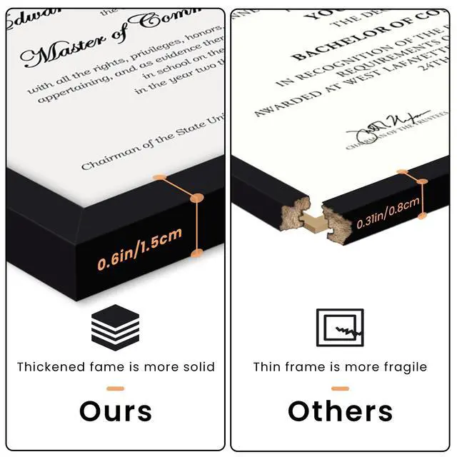 Alt view image 5 of 7 - Certificate Frame, 8.5 by 11 Diploma Frames, 1 Pack, Black | Clear Plexiglass, 8.5x11 Document Degree Frames for Gallery Wall and Tabletop, Graduation Gift