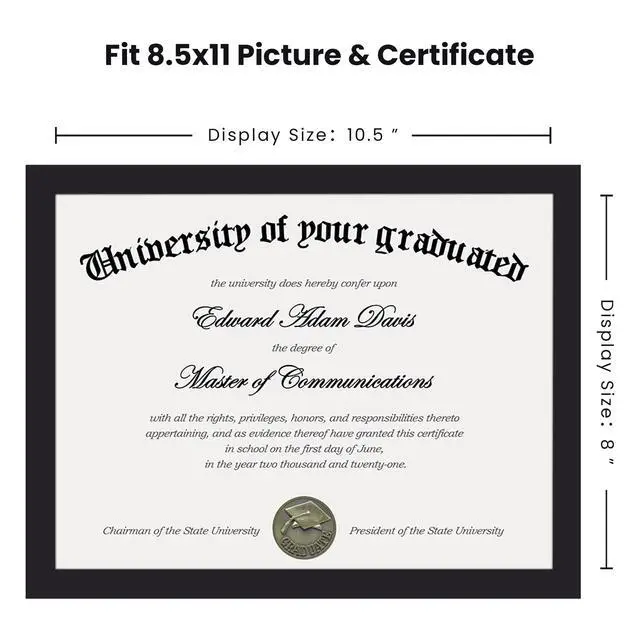 Alt view image 4 of 7 - Certificate Frame, 8.5 by 11 Diploma Frames, 1 Pack, Black | Clear Plexiglass, 8.5x11 Document Degree Frames for Gallery Wall and Tabletop, Graduation Gift