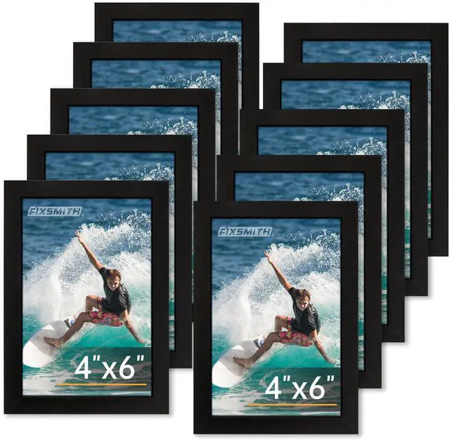 Main image of 4x6 Picture Frame Set of 10, 4x6 Photo Frames Bulk with HD Plexiglass for Wall Hanging or Tabletop Display, Black