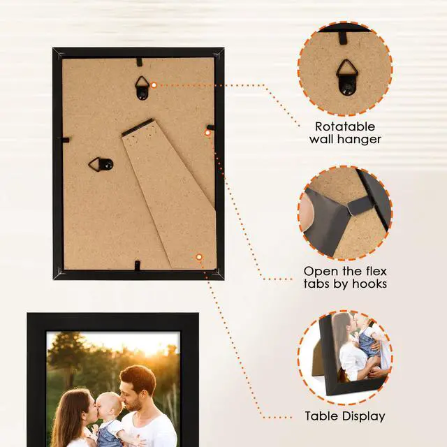 Alt view image 5 of 7 - 4x6 Picture Frame Set of 10, 4x6 Photo Frames Bulk with HD Plexiglass for Wall Hanging or Tabletop Display, Black