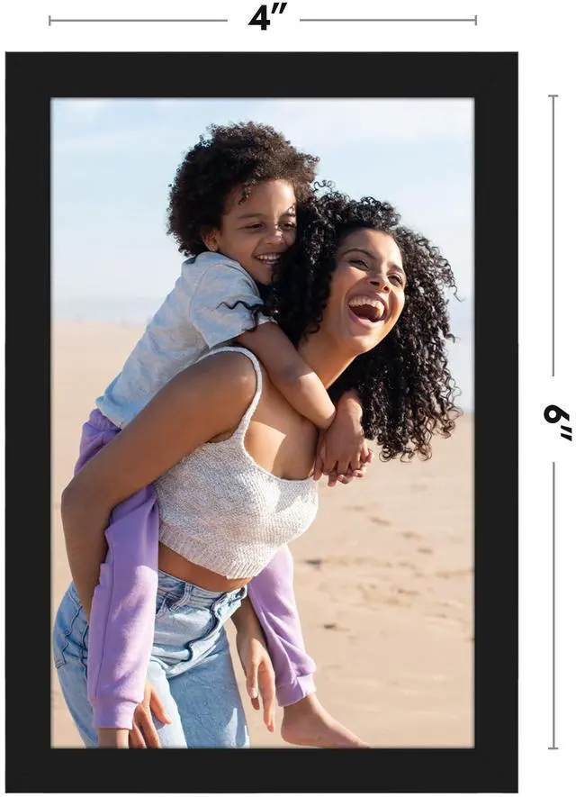 Alt view image 2 of 7 - 4x6 Picture Frame - Slim Molding - Black | Shatter-resistant glass, wall or tabletop display with included easel, triangle hangers included, secure turn-tab backing