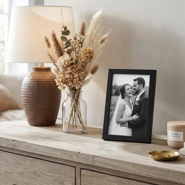 Alt view image 4 of 7 - 4x6 Picture Frame - Slim Molding - Black | Shatter-resistant glass, wall or tabletop display with included easel, triangle hangers included, secure turn-tab backing