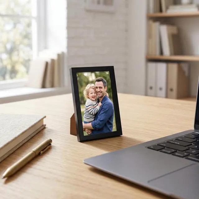 Alt view image 6 of 7 - 4x6 Picture Frame - Slim Molding - Black | Shatter-resistant glass, wall or tabletop display with included easel, triangle hangers included, secure turn-tab backing