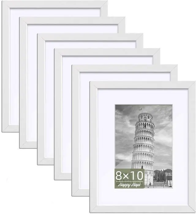 Main image of 8x10 Picture Frame Set of 6, Wall or Tabletop Display, White | White 8x10 Frame Display Photos 5x7 with Mat or 8x10 without, Gallery Wall Frame Set for Room & Home Decor