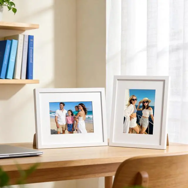 Alt view image 7 of 7 - 8x10 Picture Frame Set of 6, Wall or Tabletop Display, White | White 8x10 Frame Display Photos 5x7 with Mat or 8x10 without, Gallery Wall Frame Set for Room & Home Decor