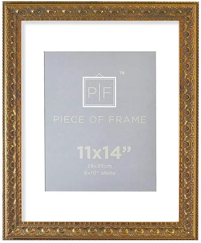 Main image of 11x14 Bronze Photo Frame White Mat for 8x10 Real Glass | Removable Mat Fits 8x10 Picture, Art, Poster or Print Display, Ornate Finish Style, 1.5 Inch Frame Border, Wall Mount Display