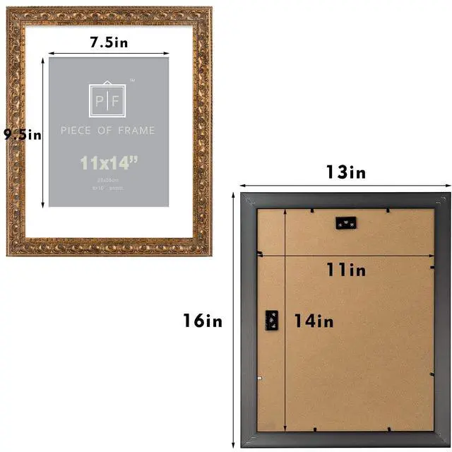 Alt view image 6 of 6 - 11x14 Bronze Photo Frame White Mat for 8x10 Real Glass | Removable Mat Fits 8x10 Picture, Art, Poster or Print Display, Ornate Finish Style, 1.5 Inch Frame Border, Wall Mount Display