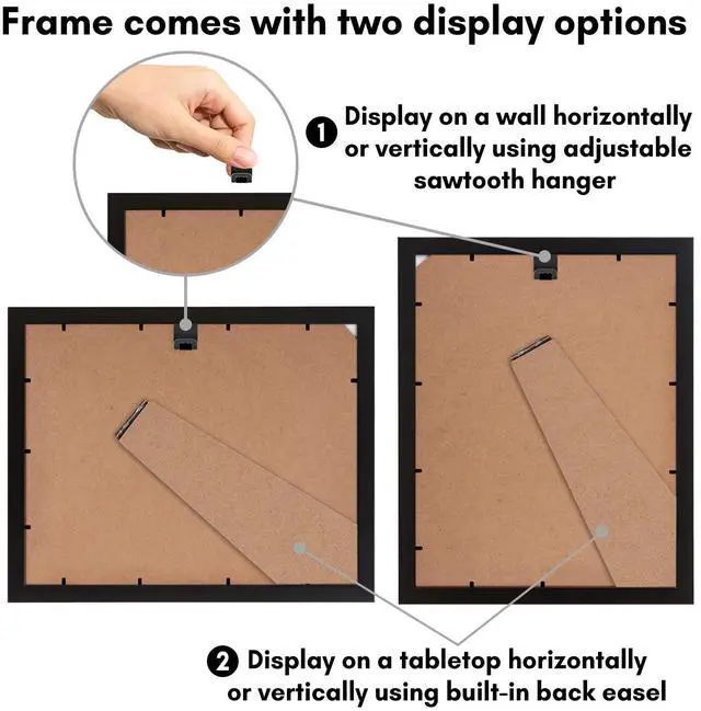 Alt view image 4 of 6 - 9x12 Picture Frame - Engineered Wood - Black | Shatter-resistant glass, wall or tabletop display with included easel, sawtooth hangers included