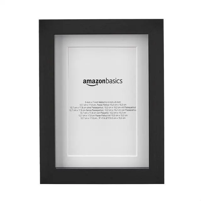 Alt view image 2 of 5 - Rectangular Picture Frame with Glass, 5" x 7", Wall Hanging or Tabletop Display, Mat for 4" x 6" Photo, Black, 2-Pack