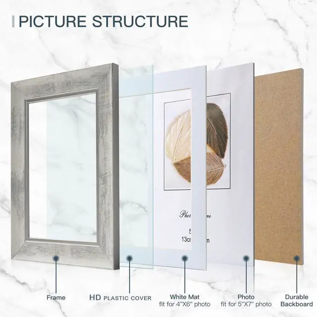 Alt view image 2 of 7 - 5x7 Picture Frames Set of 4,Rustic Retro Photo Frame(Mix Color) | HD Plastic Cover,Wall Mount and Tabletop Display,Family Friends Wedding Gift,4x6 with Mat or 5x7 Without Mat