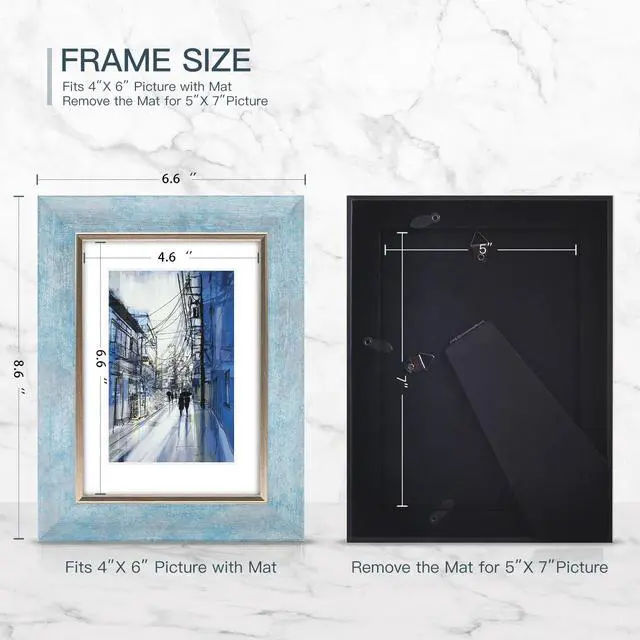Alt view image 3 of 7 - 5x7 Picture Frames Set of 4,Rustic Retro Photo Frame(Mix Color) | HD Plastic Cover,Wall Mount and Tabletop Display,Family Friends Wedding Gift,4x6 with Mat or 5x7 Without Mat