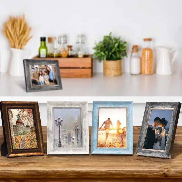Alt view image 7 of 7 - 5x7 Picture Frames Set of 4,Rustic Retro Photo Frame(Mix Color) | HD Plastic Cover,Wall Mount and Tabletop Display,Family Friends Wedding Gift,4x6 with Mat or 5x7 Without Mat