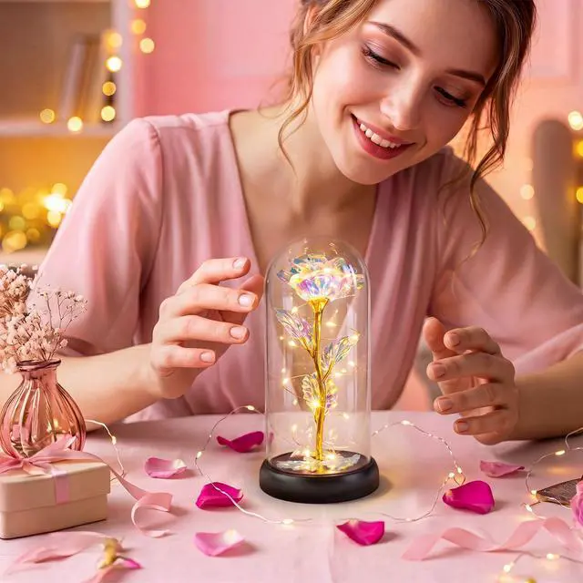 Alt view image 3 of 7 - Christmas Rose Flower Gifts for Women, Mom Gifts for Christmas Valentines Mothers Day Birthday, Preserved Forever Glass Roses Flowers Gifts for Grandma Girlfriend Wife Sister Her (Colorful)