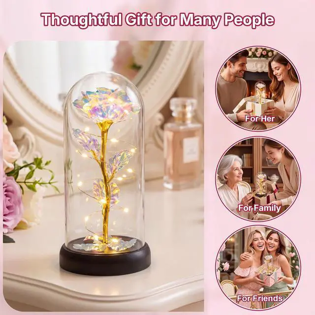 Alt view image 6 of 7 - Christmas Rose Flower Gifts for Women, Mom Gifts for Christmas Valentines Mothers Day Birthday, Preserved Forever Glass Roses Flowers Gifts for Grandma Girlfriend Wife Sister Her (Colorful)