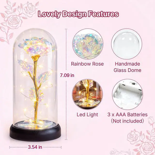Alt view image 5 of 7 - Christmas Rose Flower Gifts for Women, Mom Gifts for Christmas Valentines Mothers Day Birthday, Preserved Forever Glass Roses Flowers Gifts for Grandma Girlfriend Wife Sister Her (Colorful)
