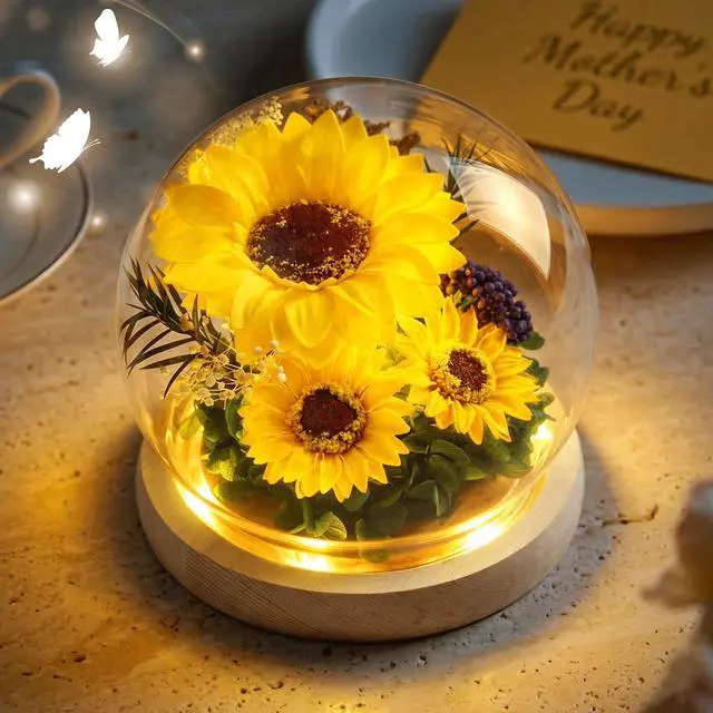 Main image of Mothers Day Sunflower Gifts for Mom Birthday Gift for Women, LED Glass Dome Preserved Eternal Flower Home Decor, for Mom Grandma Wife