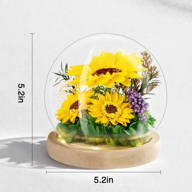 Alt view image 2 of 7 - Mothers Day Sunflower Gifts for Mom Birthday Gift for Women, LED Glass Dome Preserved Eternal Flower Home Decor, for Mom Grandma Wife