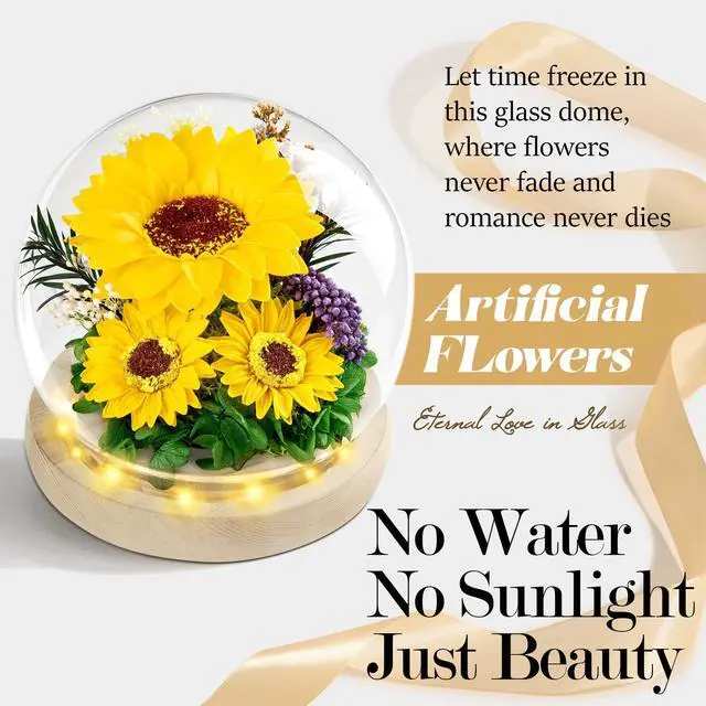 Alt view image 6 of 7 - Mothers Day Sunflower Gifts for Mom Birthday Gift for Women, LED Glass Dome Preserved Eternal Flower Home Decor, for Mom Grandma Wife