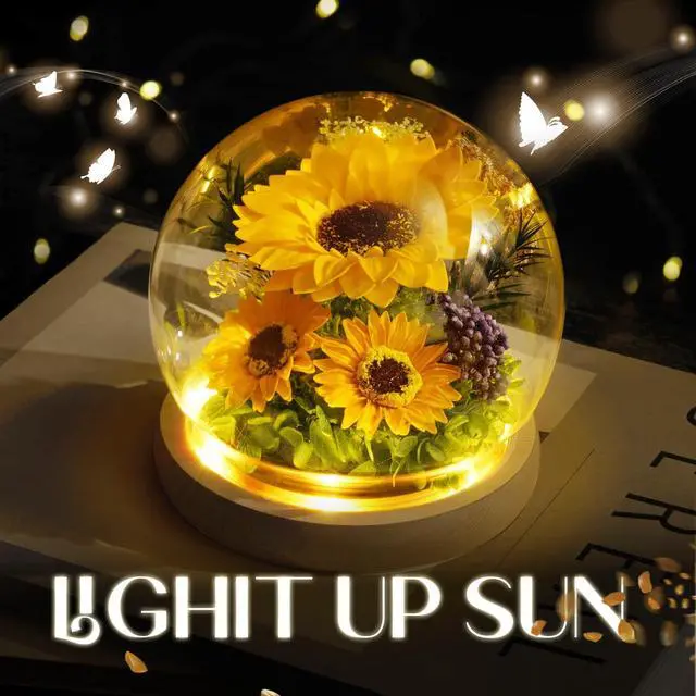 Alt view image 7 of 7 - Mothers Day Sunflower Gifts for Mom Birthday Gift for Women, LED Glass Dome Preserved Eternal Flower Home Decor, for Mom Grandma Wife