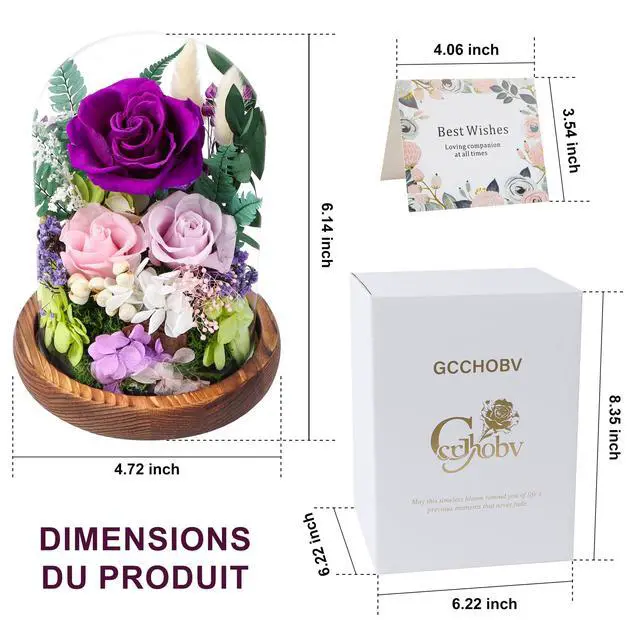 Alt view image 2 of 7 - Preserved Rose in Glass Dome, Long Lasting Flower Delivery Gifts for Women | Birthday Mothers Day Valentine Presents for Mom Grandma Wife Girlfriend(Purple)