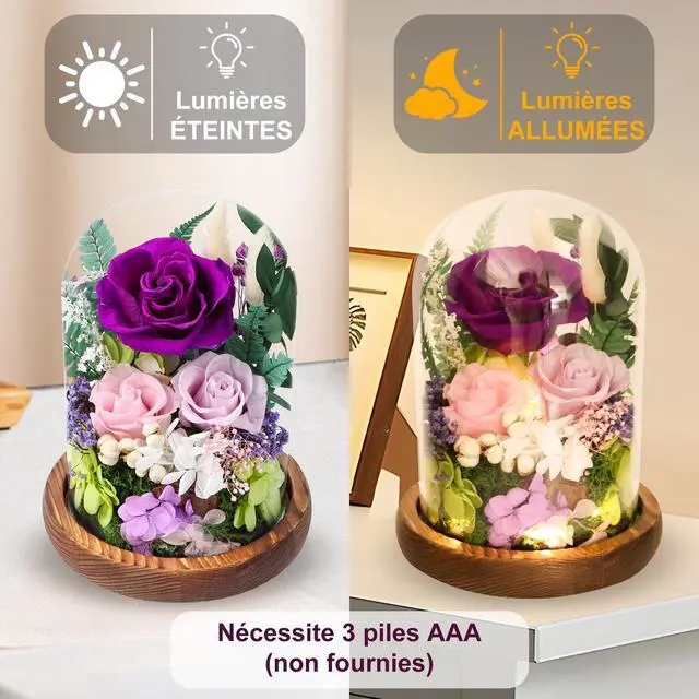 Alt view image 4 of 7 - Preserved Rose in Glass Dome, Long Lasting Flower Delivery Gifts for Women | Birthday Mothers Day Valentine Presents for Mom Grandma Wife Girlfriend(Purple)