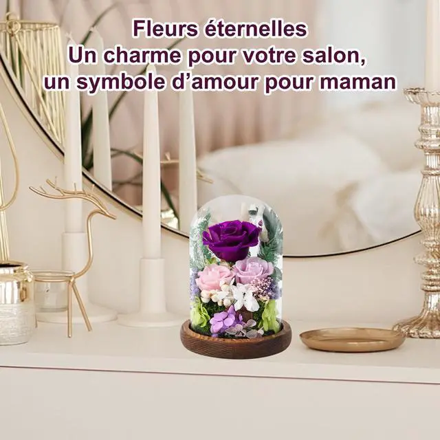 Alt view image 6 of 7 - Preserved Rose in Glass Dome, Long Lasting Flower Delivery Gifts for Women | Birthday Mothers Day Valentine Presents for Mom Grandma Wife Girlfriend(Purple)