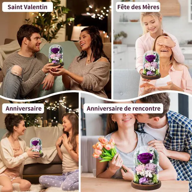 Alt view image 7 of 7 - Preserved Rose in Glass Dome, Long Lasting Flower Delivery Gifts for Women | Birthday Mothers Day Valentine Presents for Mom Grandma Wife Girlfriend(Purple)