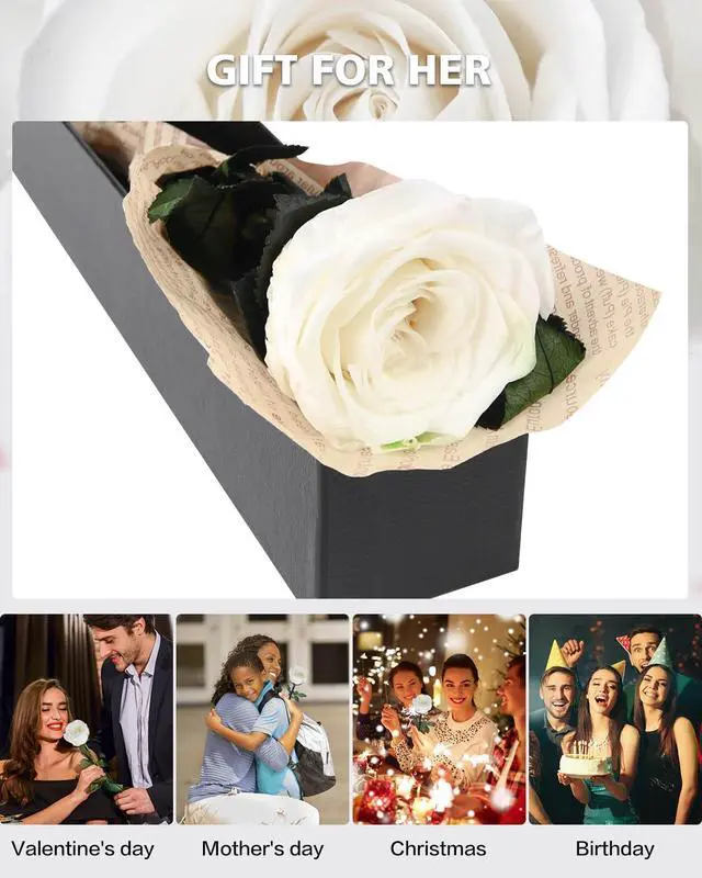 Alt view image 2 of 7 - Preserved Flowers Gifts for Women: Single Rose White | Valentines Day Mothers Day Birthday Christmas