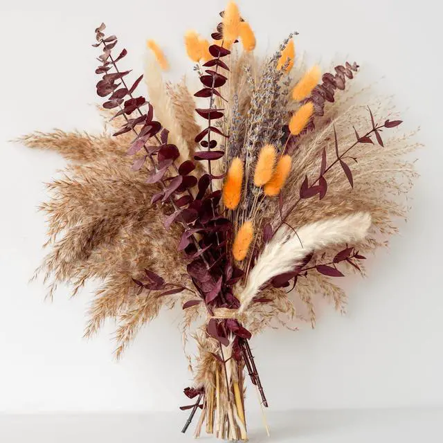 Main image of Fall Dried Flower Bouquet with Pampas Grass, Orange Bunny Tails, Lavender & Red Eucalyptus Boho Fall Decor for Home, Vase, Porch & thanksgiving Autumn Floral Arrangements for Fall Decorations Indoor