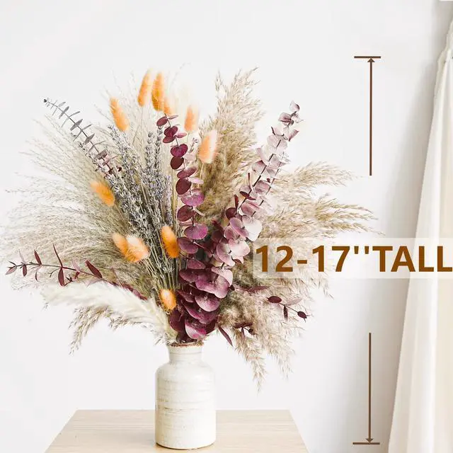 Alt view image 2 of 6 - Fall Dried Flower Bouquet with Pampas Grass, Orange Bunny Tails, Lavender & Red Eucalyptus Boho Fall Decor for Home, Vase, Porch & thanksgiving Autumn Floral Arrangements for Fall Decorations Indoor