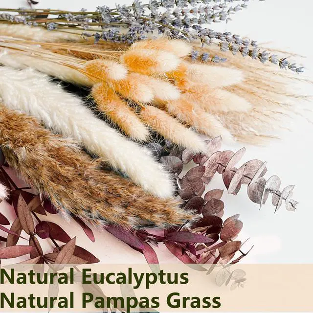 Alt view image 4 of 6 - Fall Dried Flower Bouquet with Pampas Grass, Orange Bunny Tails, Lavender & Red Eucalyptus Boho Fall Decor for Home, Vase, Porch & thanksgiving Autumn Floral Arrangements for Fall Decorations Indoor