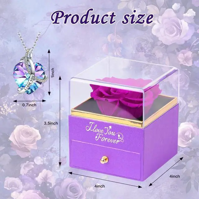 Alt view image 2 of 6 - Preserved Flowers Gifts for Women: Single Rose Purle with Necklace | Valentines Day Mothers Day Birthday Christmas