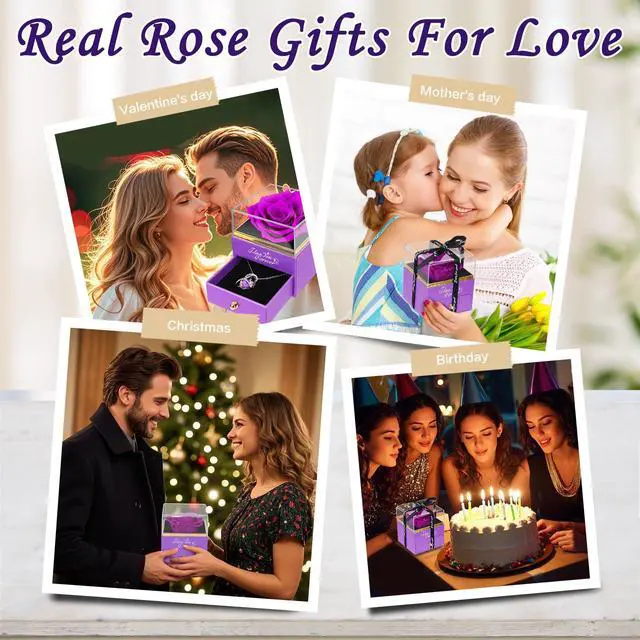 Alt view image 4 of 6 - Preserved Flowers Gifts for Women: Single Rose Purle with Necklace | Valentines Day Mothers Day Birthday Christmas