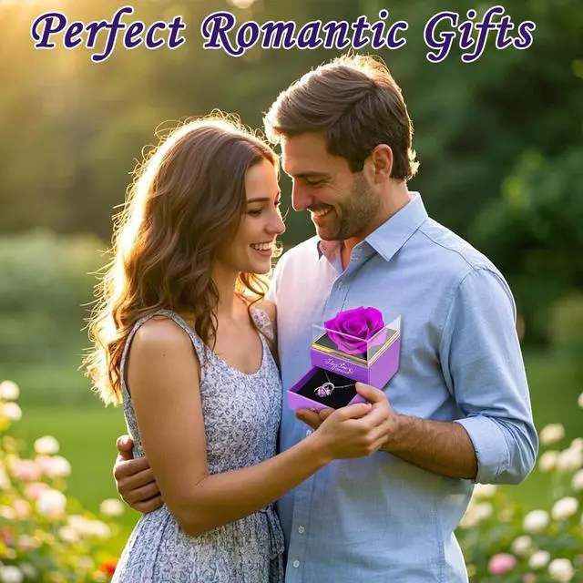 Alt view image 5 of 6 - Preserved Flowers Gifts for Women: Single Rose Purle with Necklace | Valentines Day Mothers Day Birthday Christmas