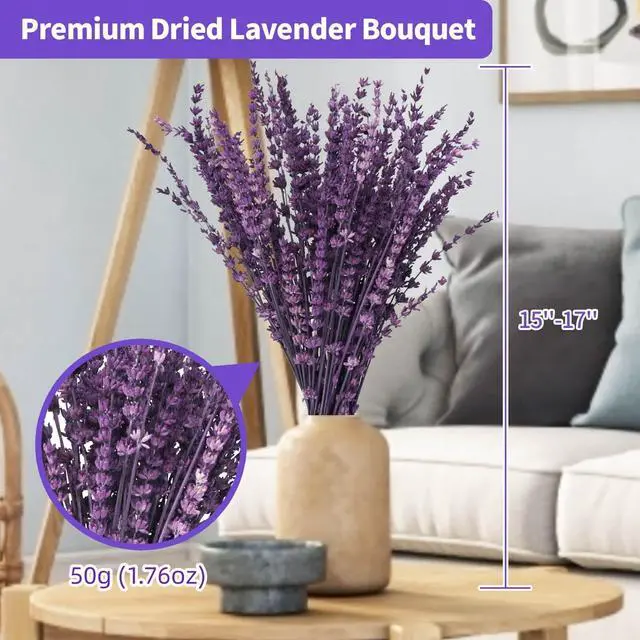 Alt view image 3 of 7 - Dried Lavender Flowers Real Stems Purple Bouquet for Vase Decor | 15-17" preserved lavender stems with 1.76oz dried flowers for vase filler, wedding, crafts, farmhouse style, aromatherapy