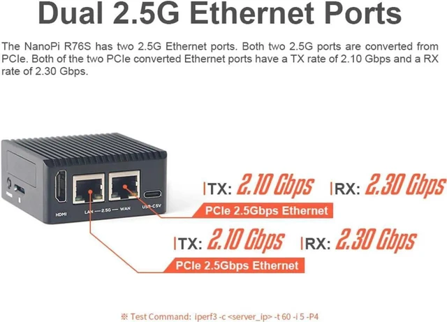 Alt view image 3 of 7 - NanoPi R76S Mini Router, RK3576 Octa-Core SoC with AI Model, LPDDR5 16GB RAM 32GB eMMC, 6TOPS NPU,Dual 2.5G Ethernet, Support M.2 Wi-Fi Module, Metal casing (with M.2 WiFi, LPDDR5 16GB, Power Kit)
