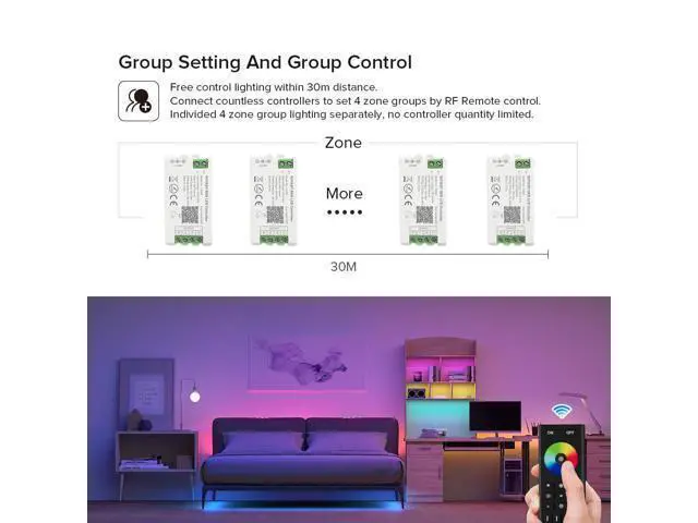 Alt view image 3 of 6 - 2.4GHz Wireless RF Remote RC03RFB &2PCS C04RF Tuya Controller Kit 4 Zones Group Control 5050SMD FCOB COB PWM RGBW (+ R G B W) 5pin LED Strip DC5V DC12V DC24V