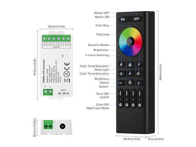 Alt view image 5 of 6 - 2.4GHz Wireless RF Remote RC03RFB &2PCS C04RF Tuya Controller Kit 4 Zones Group Control 5050SMD FCOB COB PWM RGBW (+ R G B W) 5pin LED Strip DC5V DC12V DC24V