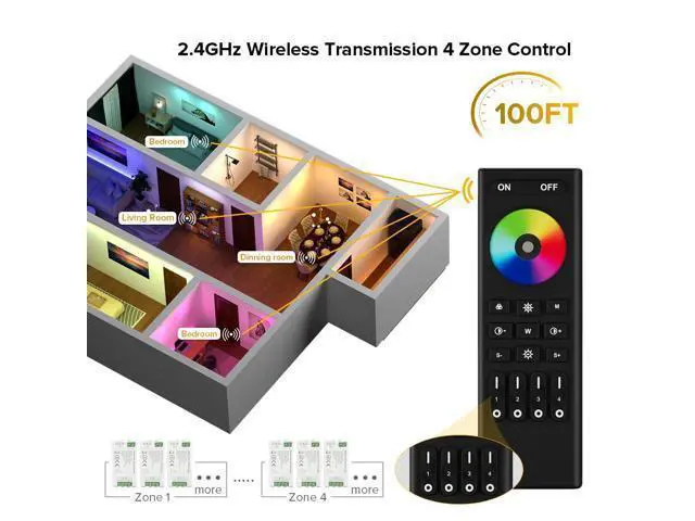 Alt view image 2 of 6 - 5050SMD FCOB COB RGBW RF Remote RC03RFB & C04RF Tuya Controller Kit 4 Zones RF 2.4GHz Wireless Remote Group Control PWM(+ R G B W) 5pin LED Strip DC5V DC12V DC24V