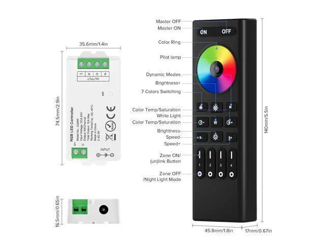 Alt view image 5 of 7 - RF 2.4GHz Wireless Remote RC03RFB & C03RF Tuya Controller Kit 4 Zones Group Control PWM 5050SMD FCOB COB RGB (+ R G B) 4pin LED Strip DC5V DC12V DC24V