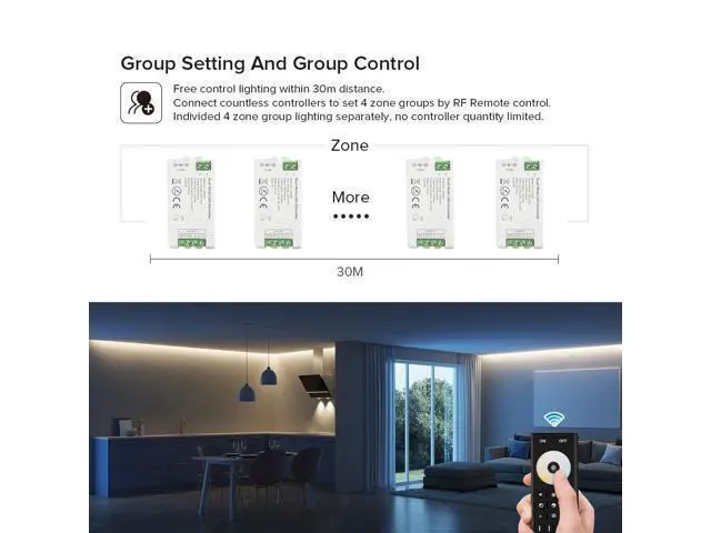 Alt view image 3 of 6 - RF 2.4GHz Wireless Remote RC02RFB & C02RF Tuya Controller Kit 4 Zones Group Control 5050SMD FCOB COB SMD PWM CCT(+ CW WW) 3pin Dual White LED Strip DC5V DC12V DC24V