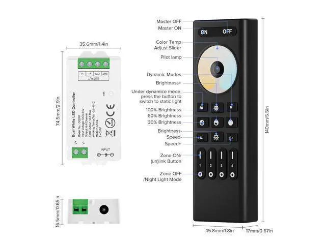 Alt view image 5 of 6 - RF 2.4GHz Wireless Remote RC02RFB & C02RF Tuya Controller Kit 4 Zones Group Control 5050SMD FCOB COB SMD PWM CCT(+ CW WW) 3pin Dual White LED Strip DC5V DC12V DC24V