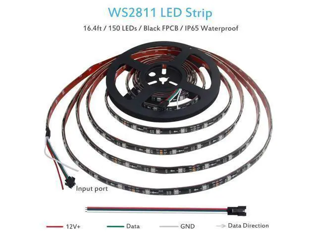 Alt view image 2 of 7 - WS2811 12V Addressable RGB LED Strip Light 16.4ft 150 LEDs Dream Color Programmable Digital LED Flexible Pixel Lights Waterproof IP65 with 3M VHB Heavy Duty Self-Adhesive Back for DIY Project