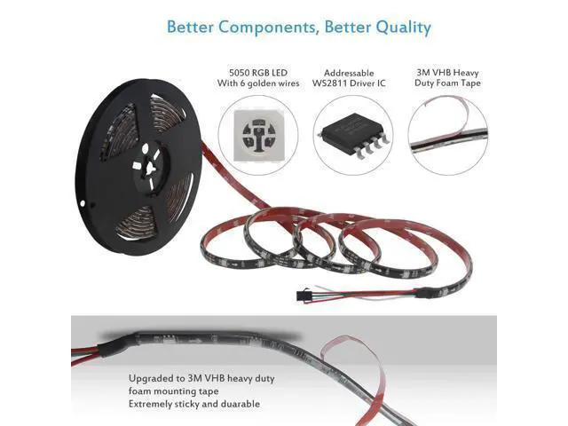 Alt view image 3 of 7 - WS2811 12V Addressable RGB LED Strip Light 16.4ft 150 LEDs Dream Color Programmable Digital LED Flexible Pixel Lights Waterproof IP65 with 3M VHB Heavy Duty Self-Adhesive Back for DIY Project