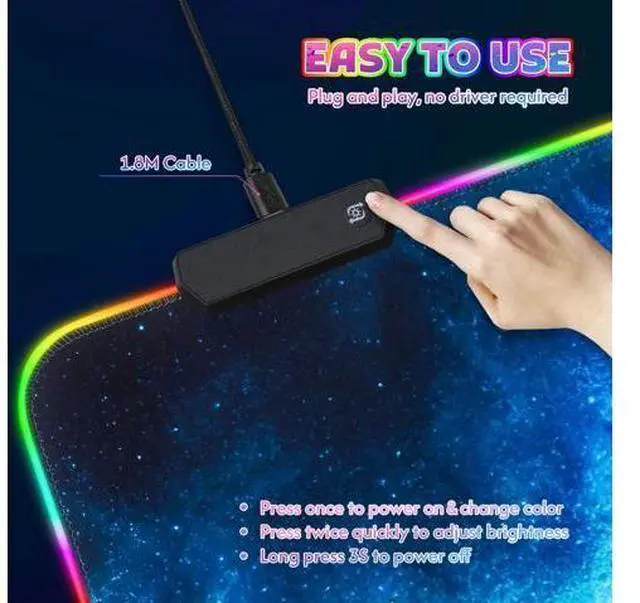 Alt view image 5 of 7 - RGB Mouse Pad Gaming, Large LED Mouse Pad with 14 Lights Modes, 35.4 x 15.7 inches XXL Desk Mat for Keyboard and Mouse, Extended Desk Pad Mat PC Gaming Mousepad AccessoriesBlue Purple Galaxy