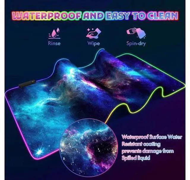 Alt view image 3 of 7 - RGB Mouse Pad Gaming, Large LED Mouse Pad with 14 Lights Modes, 35.4 x 15.7 inches XXL Desk Mat for Keyboard and Mouse, Extended Desk Pad Mat PC Gaming Mousepad AccessoriesBlue Purple Galaxy