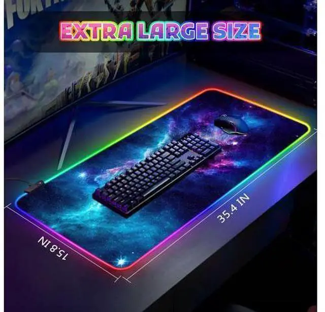 Alt view image 6 of 7 - RGB Mouse Pad Gaming, Large LED Mouse Pad with 14 Lights Modes, 35.4 x 15.7 inches XXL Desk Mat for Keyboard and Mouse, Extended Desk Pad Mat PC Gaming Mousepad AccessoriesBlue Purple Galaxy