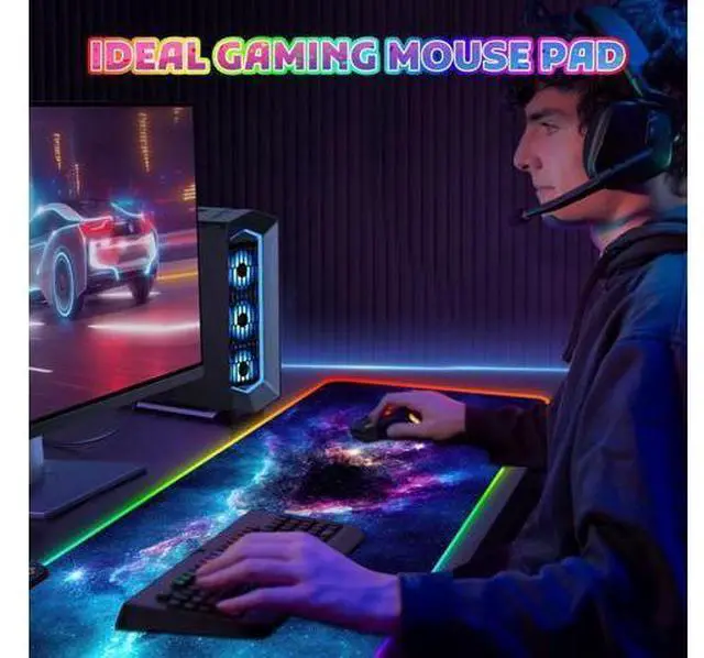 Alt view image 7 of 7 - RGB Mouse Pad Gaming, Large LED Mouse Pad with 14 Lights Modes, 35.4 x 15.7 inches XXL Desk Mat for Keyboard and Mouse, Extended Desk Pad Mat PC Gaming Mousepad AccessoriesBlue Purple Galaxy